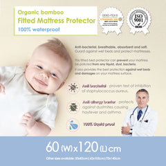 Organic Bamboo Fitted Mattress Protector-L 60 x 120 cm