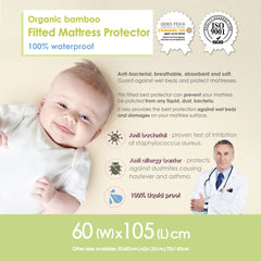 Organic Bamboo Fitted Mattress Protector-M 60 x 105 cm