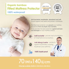 Organic Bamboo Fitted Mattress Protector-XL 70 x 140 cm