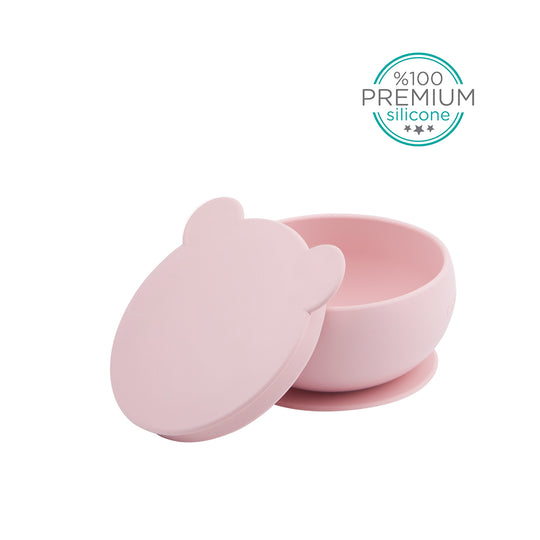  BOWLY 吸盤防滑矽膠碗連蓋 粉紅色