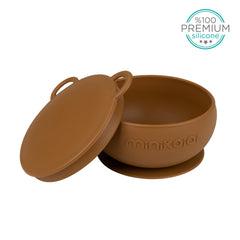 SILICONE BOWLY WITH LID WOODY BROWN